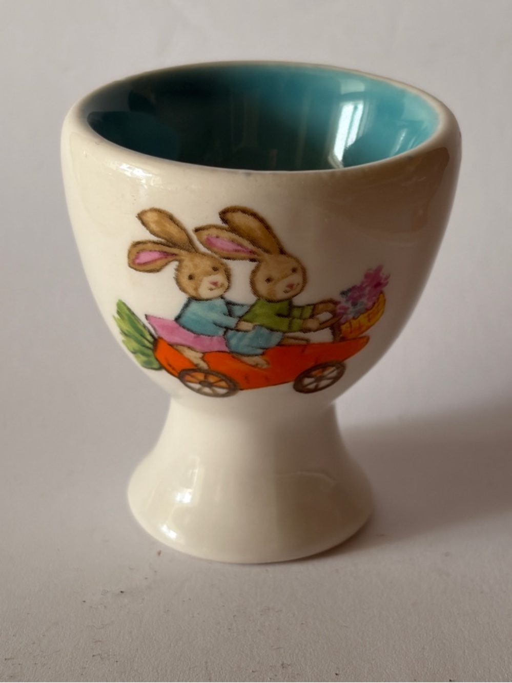 Vintage Easter Egg Cup Easter Bunny On Carrot Car 2 1/4”